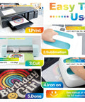 All In One Glitter Sublimation Vinyl And Printable Paper Pack with Easy Use Steps for Iron On Projects on Fabrics
