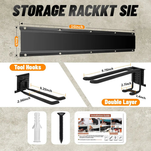 Garage Storage System With Wall Mount Tool Organizer And Heavy Duty Metal Hooks 420 Lb Capacity 16 Inch Track and Tools