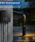 All In One Low Voltage Landscape Lighting Kit With Transformer And Dusk To Dawn Sensor, 12 Pack Aluminum Path Lights With 5CCT Options, IP66 waterproof connector and path light in rain.