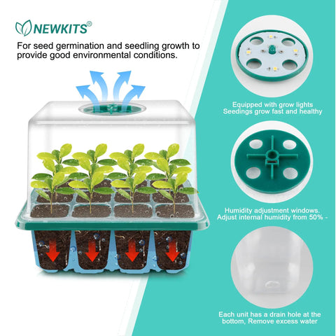 Seed Starter Tray With Built In Grow Light Humidity Dome And Base 12 Cell Germination Kit For Greenhouse Wheatgrass And Hydroponics Easy Garden Starter System For Home Gardeners