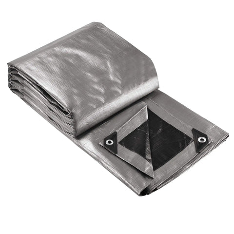 Heavy Duty 30x40 Ft Tarp Waterproof 10 Mil Tarpaulin With Eyelets folded showing reinforced corners and reversible edges