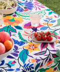 Outdoor Tablecloth With Umbrella Hole And Zipper Paisley Print Waterproof Patio Cover For Spring And Summer Stain Resistant And Wrinkle Free 60 By 84 Inch Rectangle Tablecloth For Picnics Backyards And Al Fresco Dining Must Have with colorful paisley pattern on table