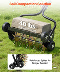 18 Inch Manual Push Spike Aerator With Four Wheels For Lawn Health, Rolling Lawn Aerator Tool Designed To Deepen Penetration, Supports Up To 40 Lb Added Weight on grass