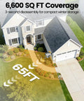 Aerial view of house showing 65ft hose coverage area for Retractable Garden Hose Reel Five Eighths Inch By 65 Feet with UV Freeze Protection.