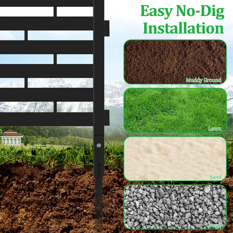 No Dig Plastic Fence Panels 12 Pack Outdoor Privacy Fence Screen installation in various ground types