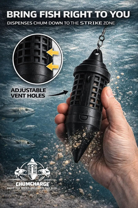 Hand holding Scent Disperser For Fishing With Adjustable Flow Control And Weighted Sinker Design above water surface