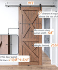 Nine Foot Single Sliding Barn Door Hardware Kit With Track For Quiet Smooth Operation, Carbon Steel Upgrade Lightweight Yet Strong, Load Capacity Up To Two Hundred Sixty Five Pounds, Low Clearance Design, Easy To Install, Black Finish installed on wooden door