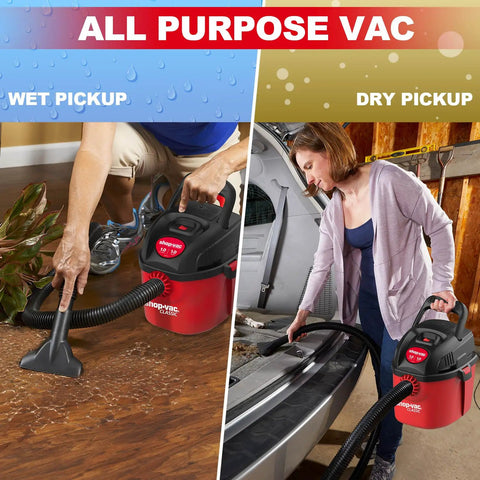 Tiny But Mighty One Gallon Wet Dry Vacuum With Fold Down Handle used for wet and dry cleanups in home and garage