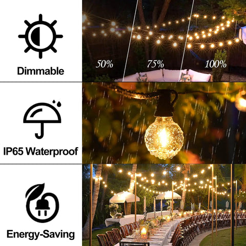 50Ft Outdoor Patio String Lights With G40 LED Globe Bulbs Waterproof UL Listed Connectable Hanging Lights For Backyard