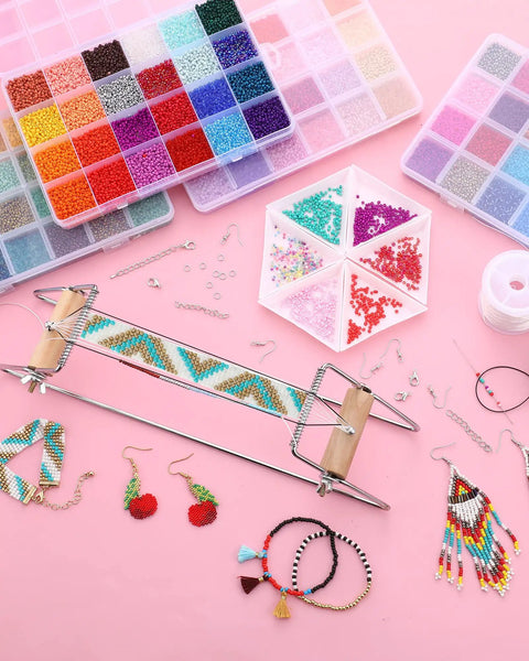 Bead Loom Kit For Adults With 48000 Glass Seed Beads In 96 Colors 2 Mm Plus Metal Loom Threads Needles Trays Jewelry Making