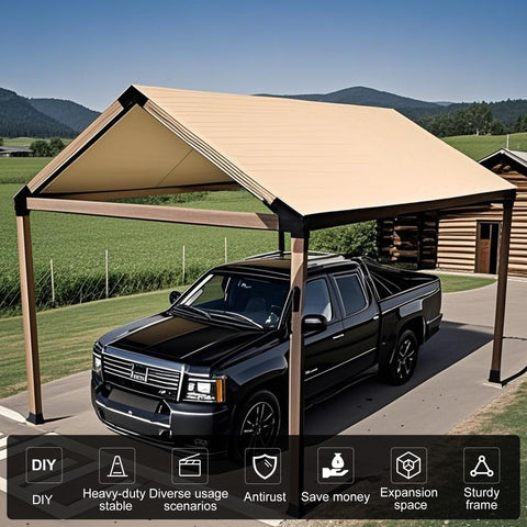 30 Degree Slanted Pergola Bracket Kit for 4x4 Wood Pergolas shown as carport with truck under canopy.