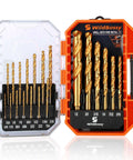 Drill bit set, M35 cobalt, 20 pcs, 1/16–1/2 in, HSS jobber length with index storage case; two cases shown