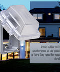 Extra Duty Weatherproof In-Use 1-Gang Outlet Cover For Outdoor Electrical Boxes Horizontal Or Vertical 16-In-1 Standard Nonmetallic Clear Cover 2.75-Inch Easy Install against a house background