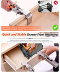 Drawer Fixing Clamps For Panel And Drawer Front Installation, Adjustable Cabinet Face Mounting Clips with Quick Release in use.