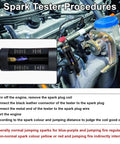 Spark Plug Tester Kit with Adjustable Ignition Coil in engine, showing spark as part of diagnostics procedure for cars and lawnmowers.