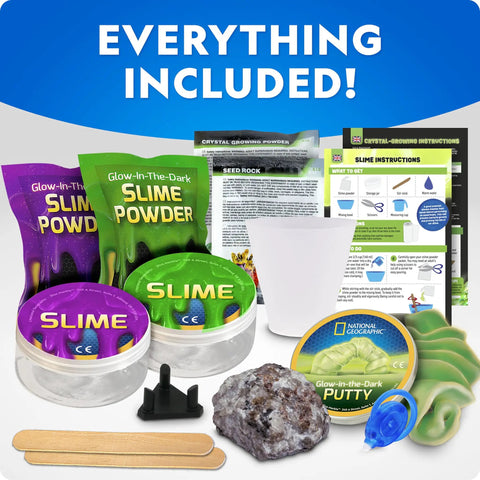 Glow In The Dark Science Lab Kit For Kids With Crystal Growing Slime Making Glowing Putty And More Experiments Amazon Exclusive Slime Kit For Boys And Girls, assorted supplies