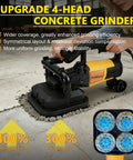 Four Head Concrete Grinder Set With Long Handle 4 Inch Diamond Wheels 3800W High Power 0 To 6000 RPM Concrete Floor Grinder