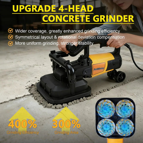 Four Head Concrete Grinder Set With Long Handle 4 Inch Diamond Wheels 3800W High Power 0 To 6000 RPM Concrete Floor Grinder