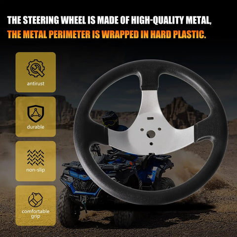 Universal 300mm Steering Wheel With 320mm Adjustable Shaft, Rack And Pinion System for Go Karts, ATVs, UTVs, Off Road Vehicles
