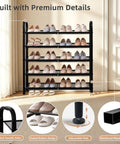 Sick Heavy Duty 5 Tier Metal Shoe Rack With Dense Mesh Shelves Holds All Your Kicks Solid Space Saving Entryway Footwear Organizer close up with shoes