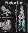 All In One Pliers With Screwdriver And Wire Stripper Folding Design Cr V Steel, size details, and wire stripping features shown