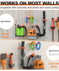 Backpack Blower Rack Wall Mount 4 Pack Heavy Duty Steel Holder With Hose Hook And Rubber Coated Guard No Wobble Secure Storage For Leaf Blowers Ideal For Home Garages And Pro Landscaping. mounted on wood and concrete walls