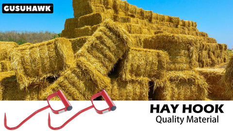 Two Pack 11 Inch Hay Hook Replacements For 47010500 And S47010500 displayed with hay bales background, heavy-duty steel tool for farm use