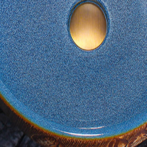 Bathroom Container Sink Pattern Pattern Ceramic Vessel Sink Round Oval Counter Ceramic Countertop Sink Art Basin-B (B) close-up with polished blue finish.
