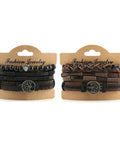 Genuine Leather Tree Of Life Bracelet For Men And Women Featuring A Dope Growth Symbol That Rocks With Any Fit Made Into A Hella Legit Gift For Birthdays Or Anniversary Dates, showcasing two sets of woven leather bracelets.