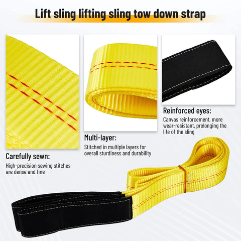 Two-pack yellow 2-inch by 8-foot web lifting slings with reinforced eyes and black wear pad