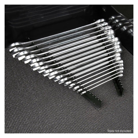 Two Pack Rail Wrench Organizer for Tool Box Storage Holds Up to 35 Wrenches with 23 Inch Low Profile Rails in black finish