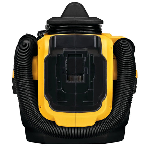 Back view of Go-To 20V Max Cordless and Corded Wet Dry Vacuum With 2 Gallon Tank, HEPA Filter, showing attachments and design.