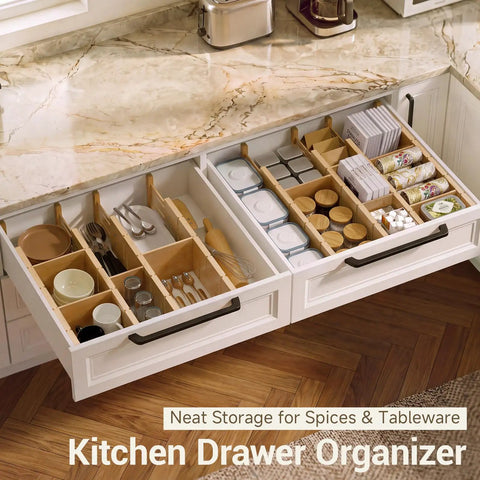 Hella Sturdy Bamboo Drawer Dividers Expandable Closet Organizers For Clothes Six Piece Dresser Sorter in kitchen drawer for utensils.