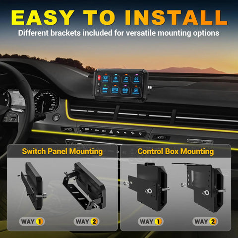 Dashboard view showing 8 Gang Switch Panel With 3 Silicone Buttons For On Off Memory Function, Brightness Adjust And Single Color Mode.