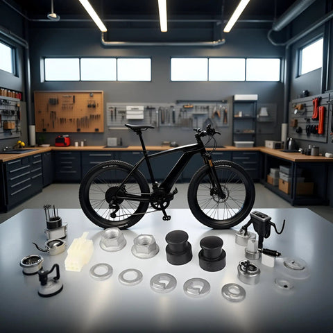 1 Set E-Bike Hub Motor Axle Kit With Front Lock Nut, Lock Washer And Nut Cover For 12mm Shaft displayed on workbench