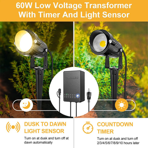 All In One Outdoor Landscape Lighting Kit With Eight 5W LED Spotlights, 80Ft Wire, 60W Low Voltage Transformer, Waterproof Connectors