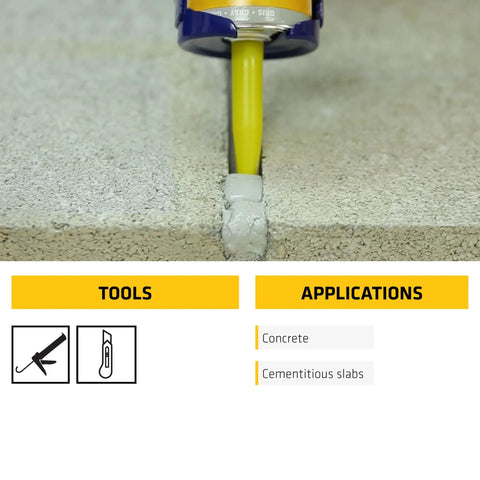 Application of Sikaflex Self-Leveling Sealant For Concrete Joints And Surfaces, showing sealant being applied to concrete joint.
