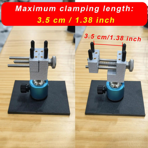Killer Mini Vise Tabletop Clamp With 360 Degree Rotating Spherical Base and Sick Grip, showing 3.5 cm clamping length.