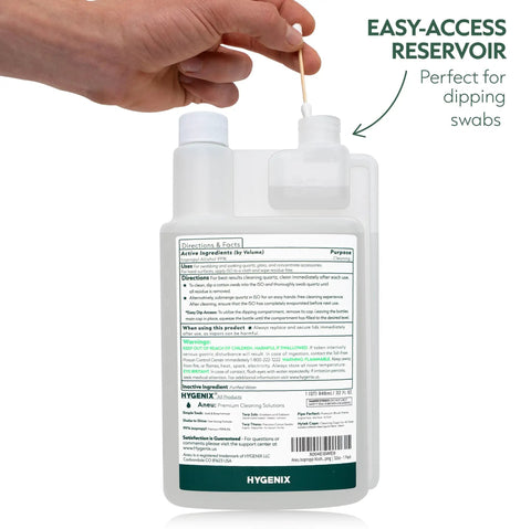 Pro Grade Isopropyl Alcohol 99 Percent 32 Oz Bottle With Easy Access Reservoir For Dipping Ideal For Quartz Borosilicate Glass Metal And Hard Surfaces Great For Tools And Lab Cleanup. 32 oz bottle with reservoir, swab dipping