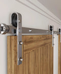 Brushed Nickel Non Bypass Sliding Barn Door Hardware Kit No Frills For Two Doors 7Ft Flat Track Classic Heavy Duty Rollers