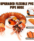 Upgraded 10 Inch Utility Blower Fan With 33 Foot Flexible Duct Hose Portable Industrial Exhaust Vent showing PVC hose and components