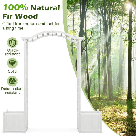 Durable Fir Wood Garden Arbor With Planter Boxes And Trellis For Climbing Plants Veggies And Herbs White Outdoor Archway