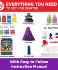Hands On Science Kit For Kids Ages 8 To 12 With 100 Plus Chemistry And STEM Experiments Geyser Tube Ideas For Boys And Girls Educational Projects That Make Learning Fun displayed with components and manual