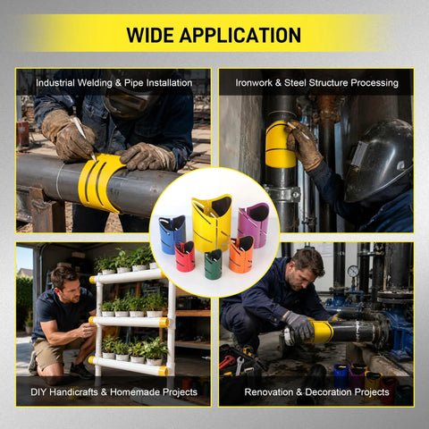 Heavy Duty Magnetic Steel Pipe Cutting Guide Kit Slide Right On And Skip The Math For 22 5 45 90 Degree Saddle Notches in use for industrial pipe projects.