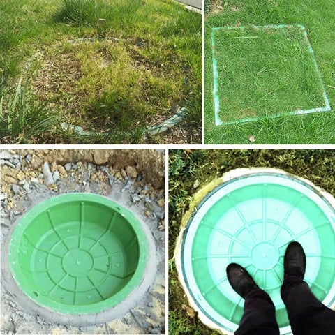 Low Profile Round Grass Top Recessed Manhole Cover With Invisible Resin Lid And Frame, flush mount drainage installed in lawn
