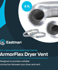 ArmorFlex Dryer Vent 8 Foot Flexible Aluminum Duct with Clamps Semi-Rigid Fire Resistant Laundry Vent Tubing for Dryers