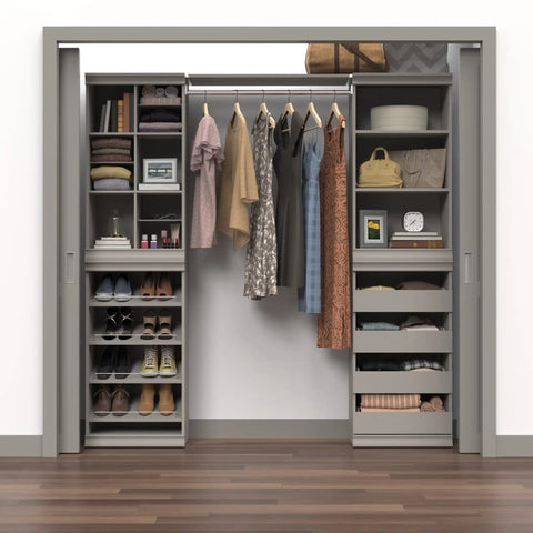 Total Game Changer Modular Closet Organizer With Four Adjustable Angled Shoe Shelves And Slick Taupe Finish For Seamless Stacked Storage Setup Hardware Included