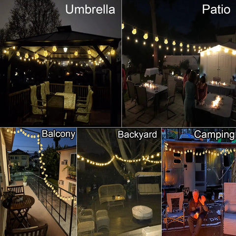 Battery Operated 25 Feet 100 LED Warm White Hanging String Lights With 20 Bulbs Remote Dimmable Eight Modes Memory Timer for various outdoor decor setups