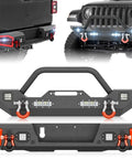 Heavy Duty Steel Front And Rear Bumper Kit For Jeep Gladiator JT with winch mounts and LED lights, rugged design.
