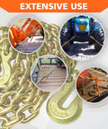 G80 Transport Binder Chain Three Eighths Inch Ten Foot Clevis Grab Hooks Safe Working Load 7100 Lbs in use on vehicles